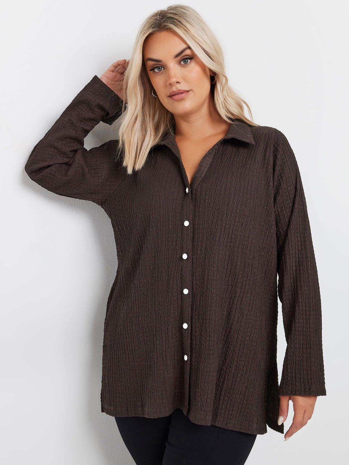 yours-curve-diamante-button-textured-shirt