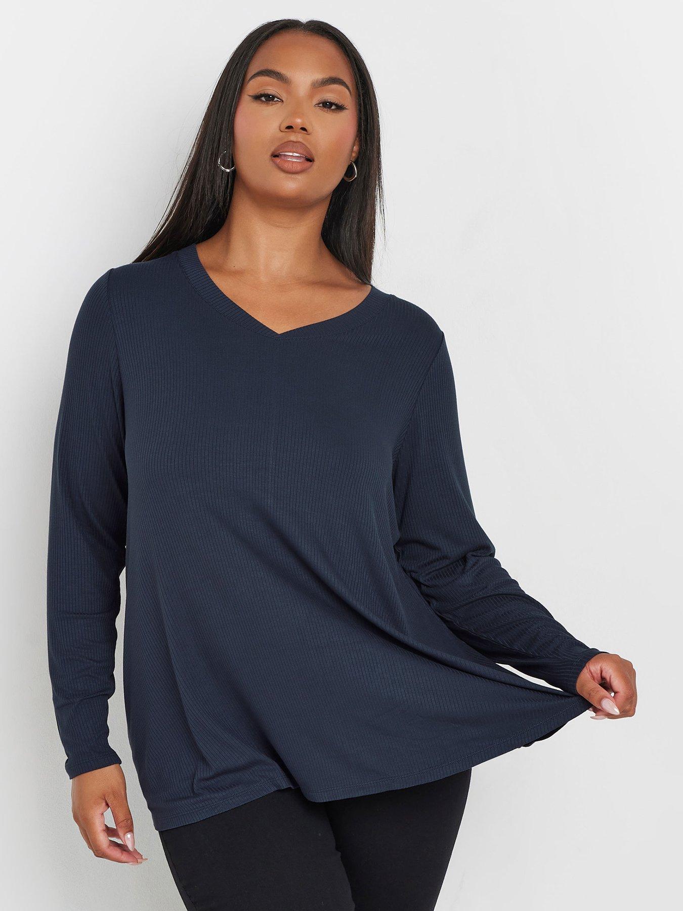 yours-curve-rib-elevated-long-sleeve-top-blue