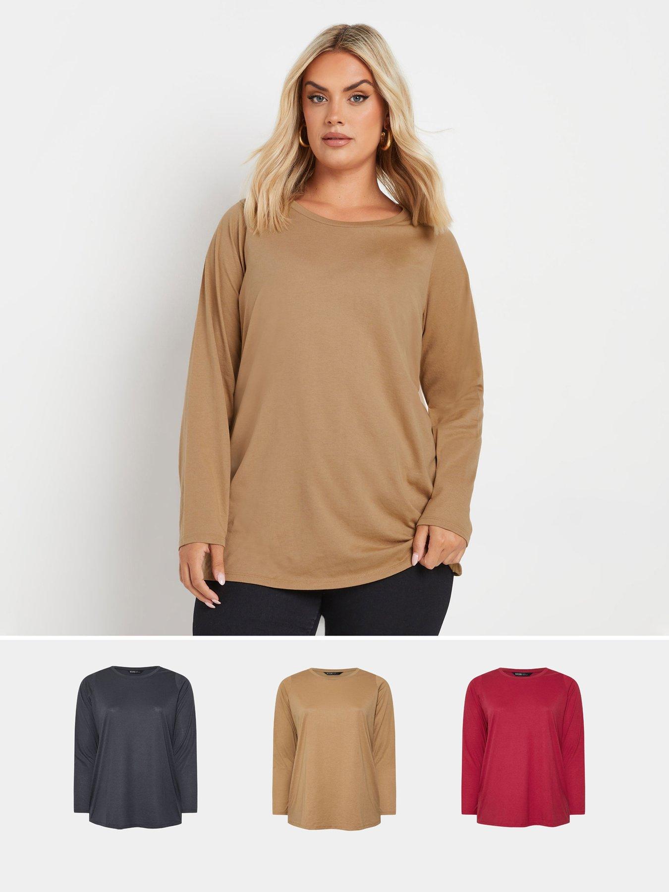 Image 1 of 4 of Yours Curve Core Long Sleeve 3 Pack T-shirt - Multi