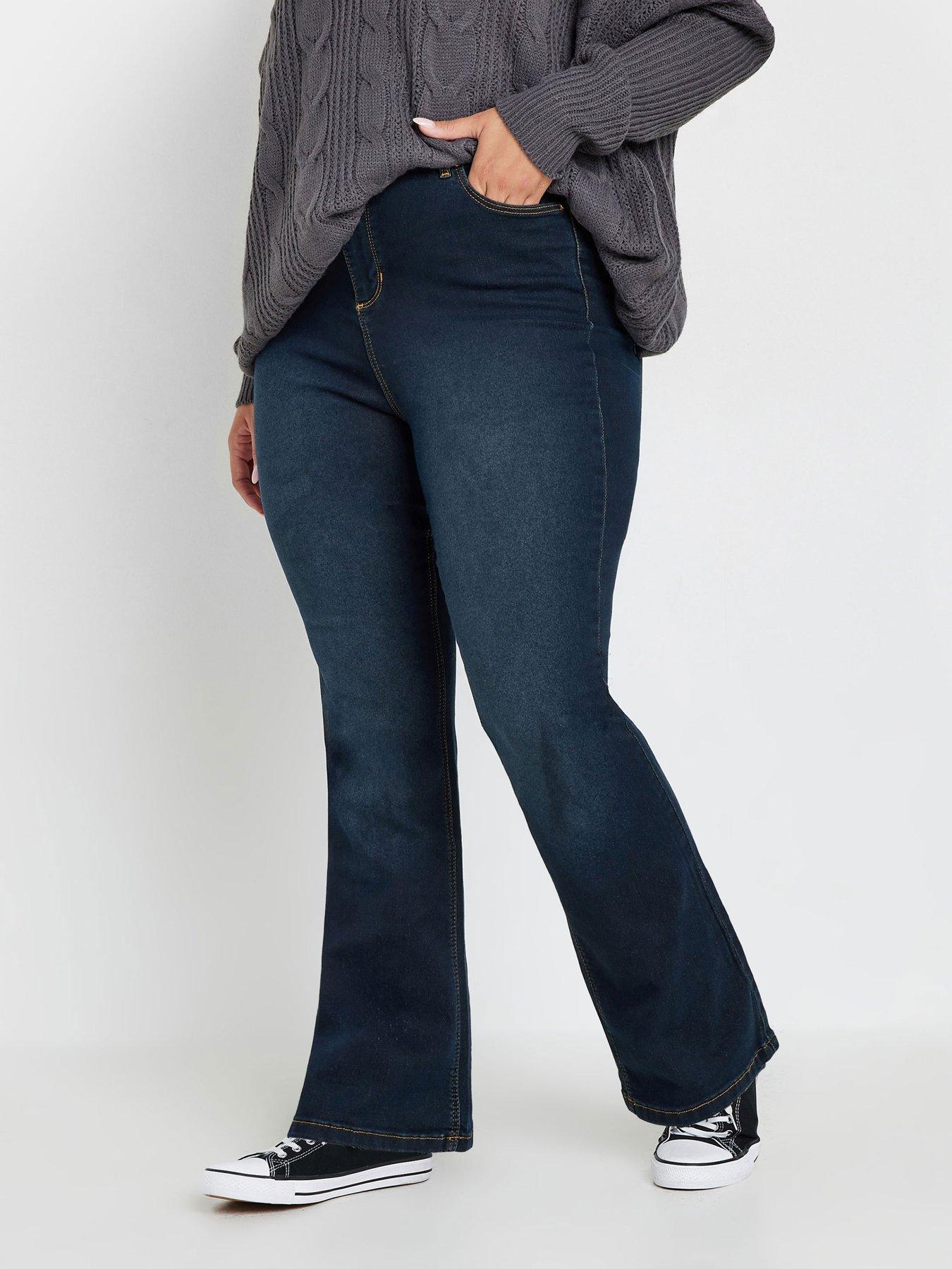 Image 1 of 4 of Yours Curve Dark Indigo Isla Bootcut Jeans 28" - Blue