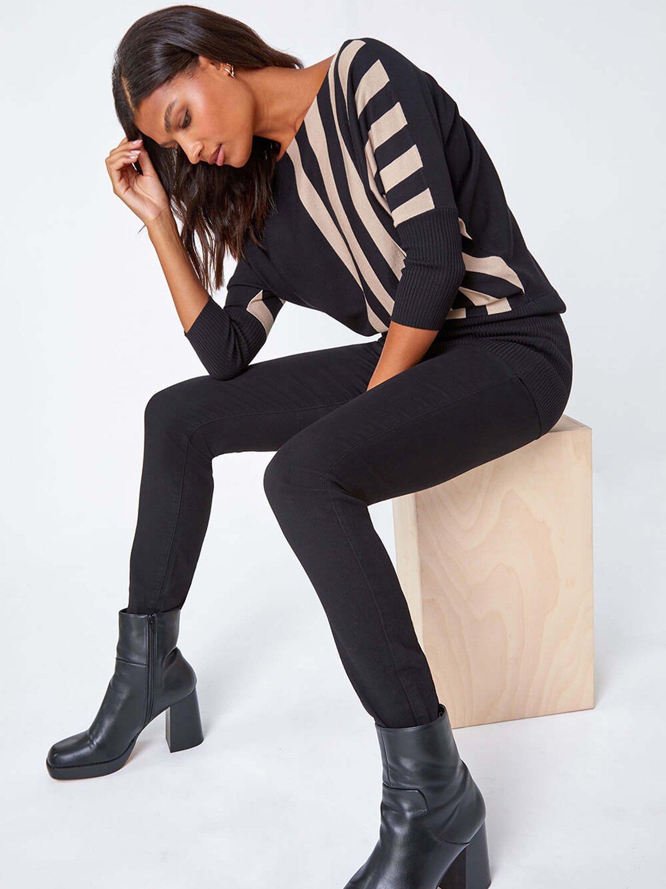 roman-contrast-stripe-print-knit-jumper-blackoutfit