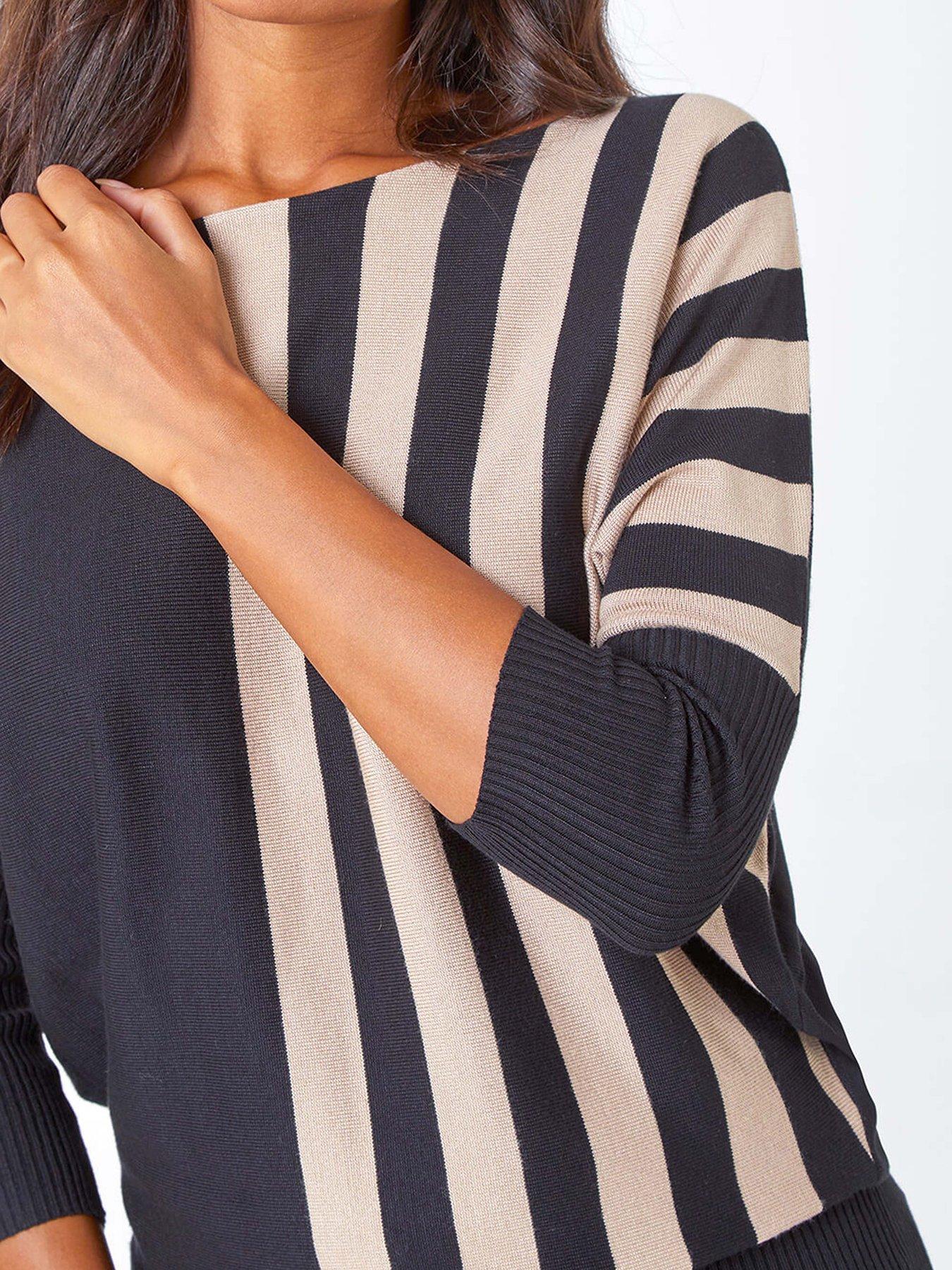 roman-contrast-stripe-print-knit-jumper-blackdetail