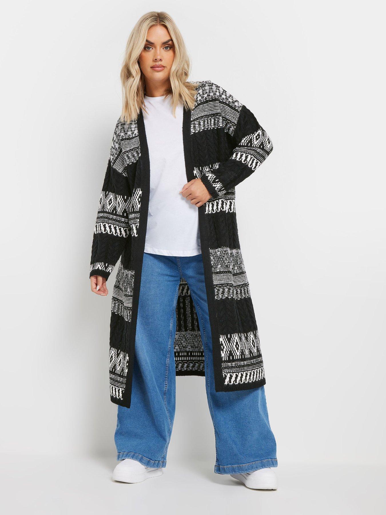 yours-curve-fairisle-longline-cable-cardigan-white