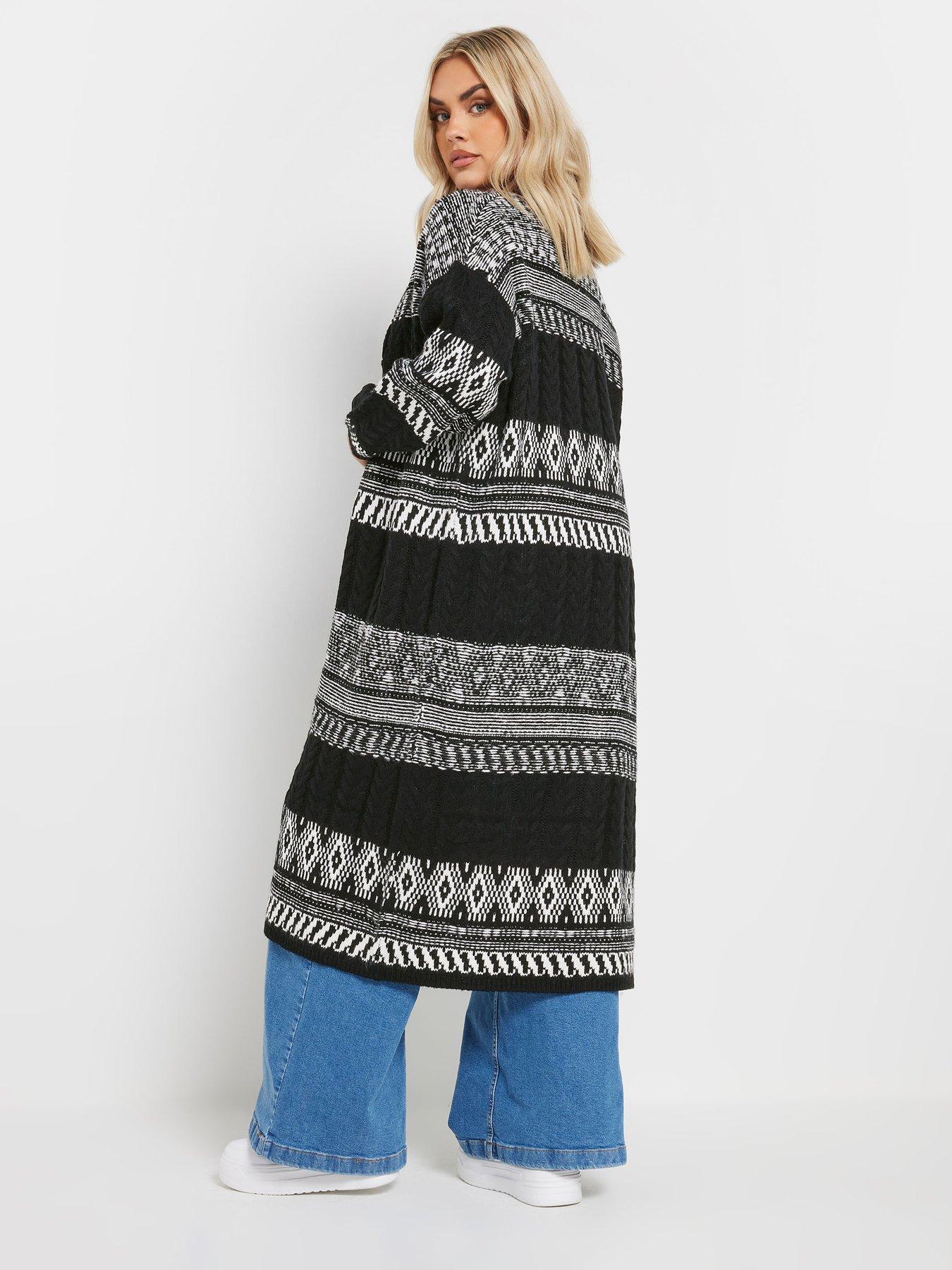 yours-curve-fairisle-longline-cable-cardigan-whitestillFront