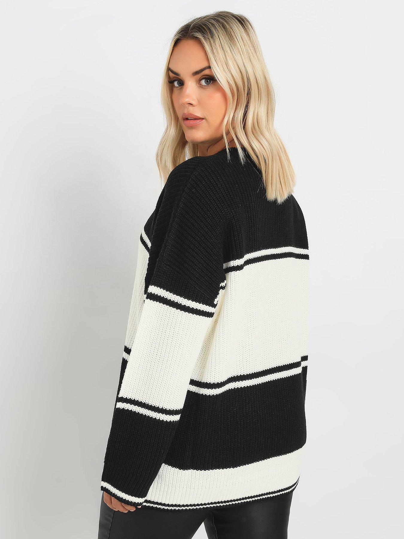 yours-curve-drop-shoulder-stripe-jumper-blackstillFront