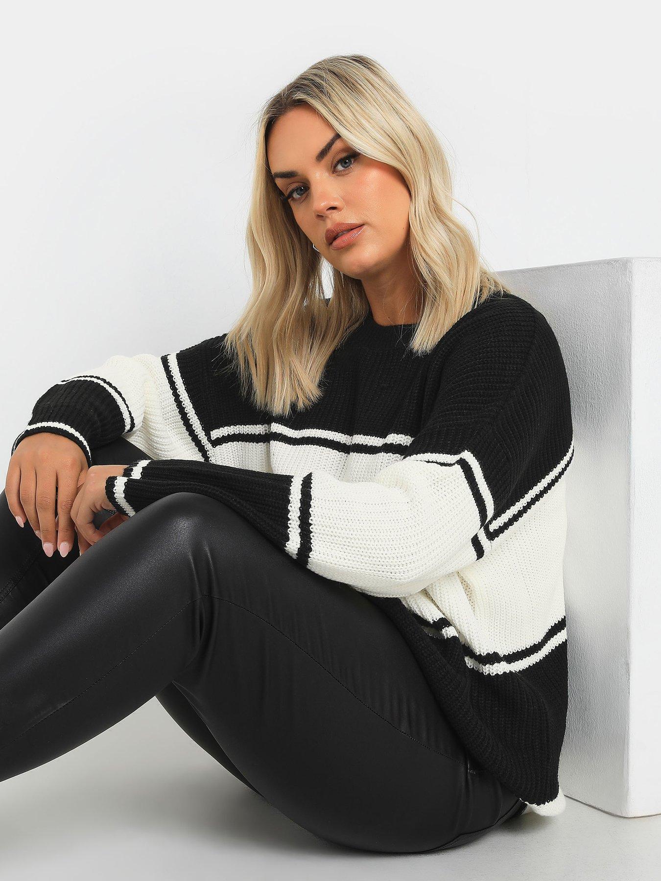 yours-curve-drop-shoulder-stripe-jumper-blackoutfit