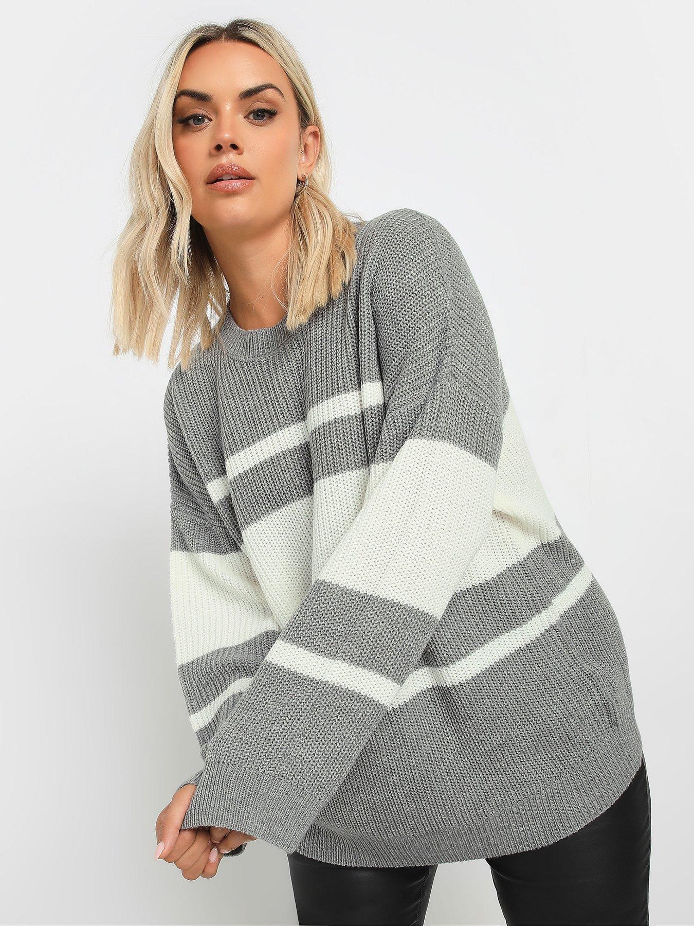 yours-curve-drop-shoulder-stripe-jumper-grey