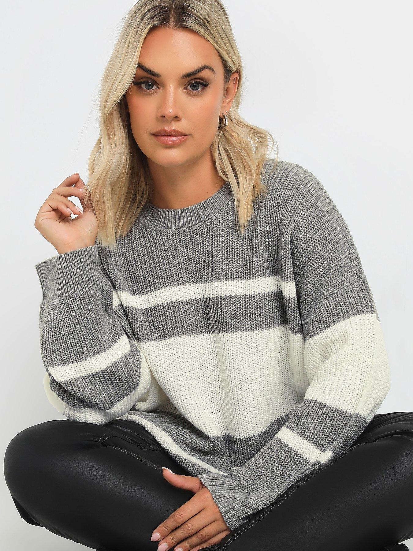 yours-curve-drop-shoulder-stripe-jumper-greyoutfit