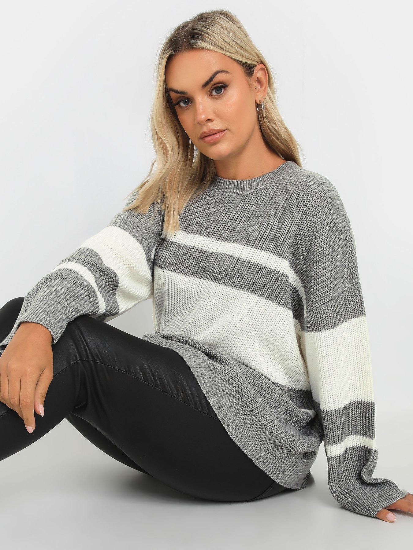 yours-curve-drop-shoulder-stripe-jumper-greydetail