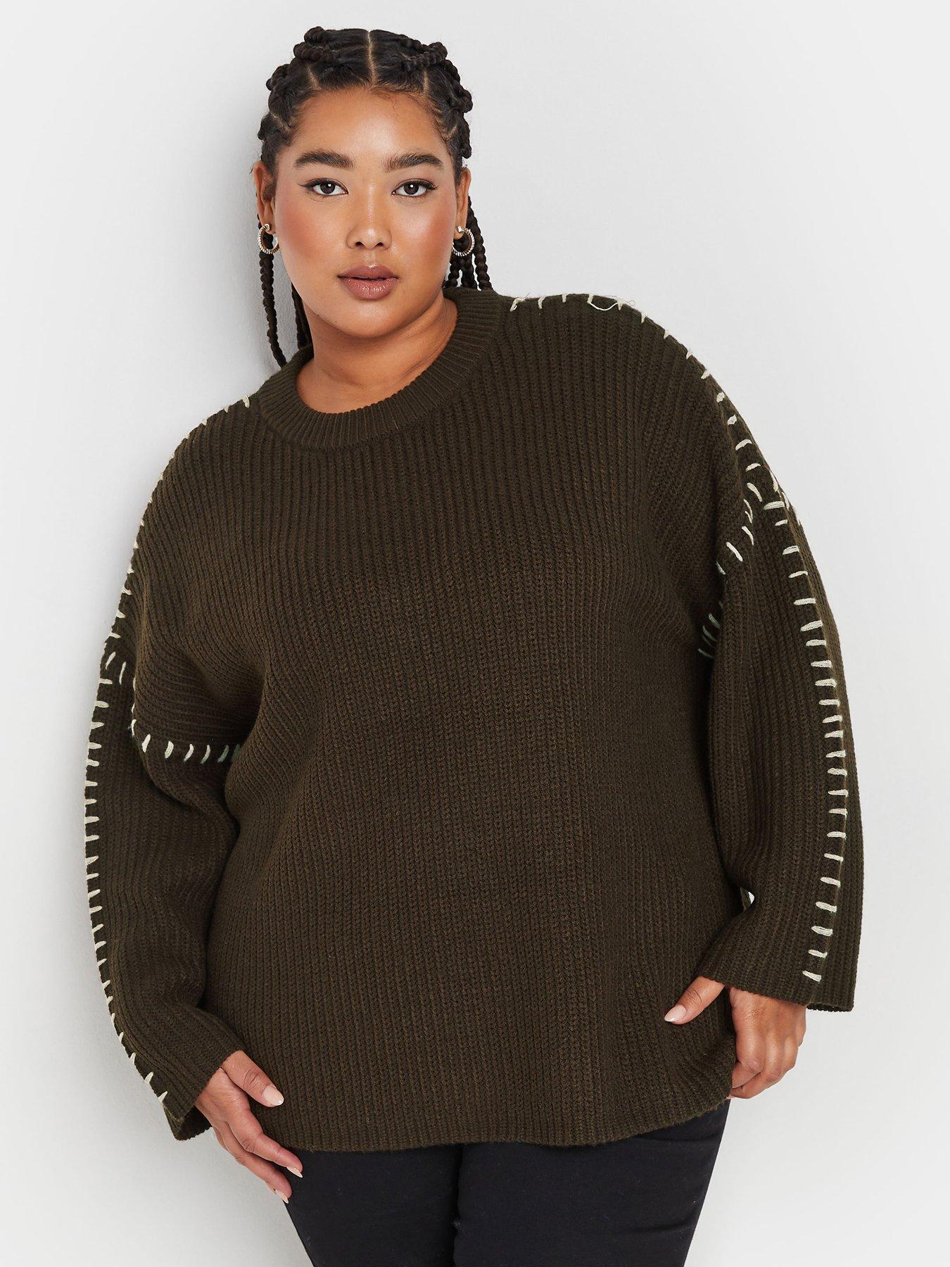 yours-curve-blanket-stitch-jumper-brown