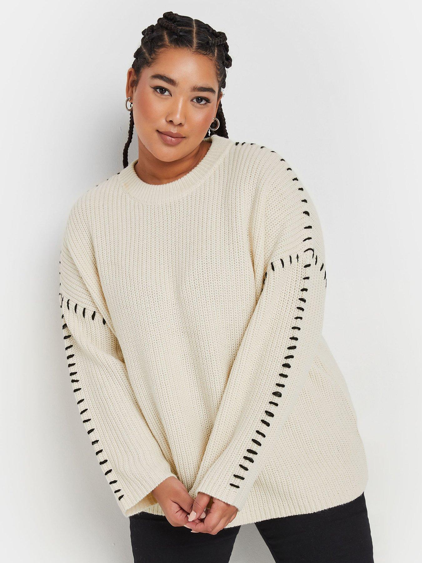 Yours Curve Blanket Stitch Jumper - Ivory