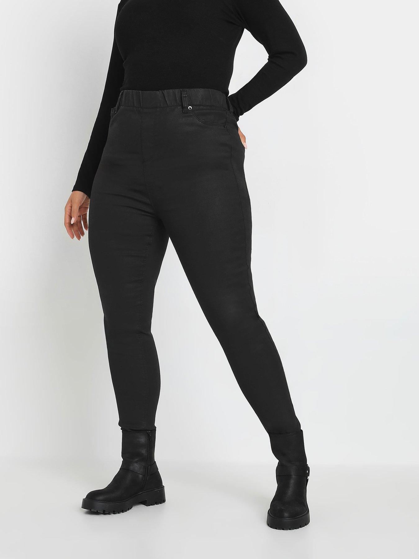 Yours Curve Coated Grace Jeggings - Black
