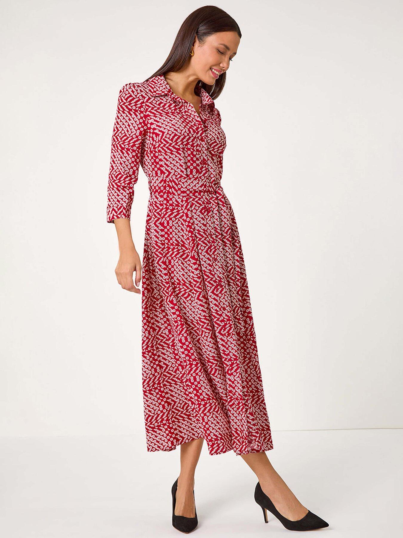 roman-geometric-print-tie-waist-midi-shirt-dress-red