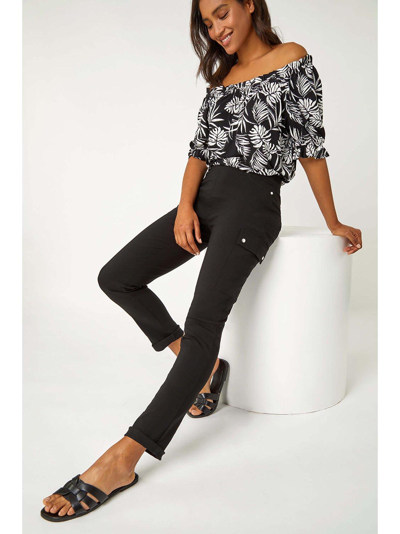 Image 4 of 5 of Roman Turn Up Stretch Cargo Trousers - Black