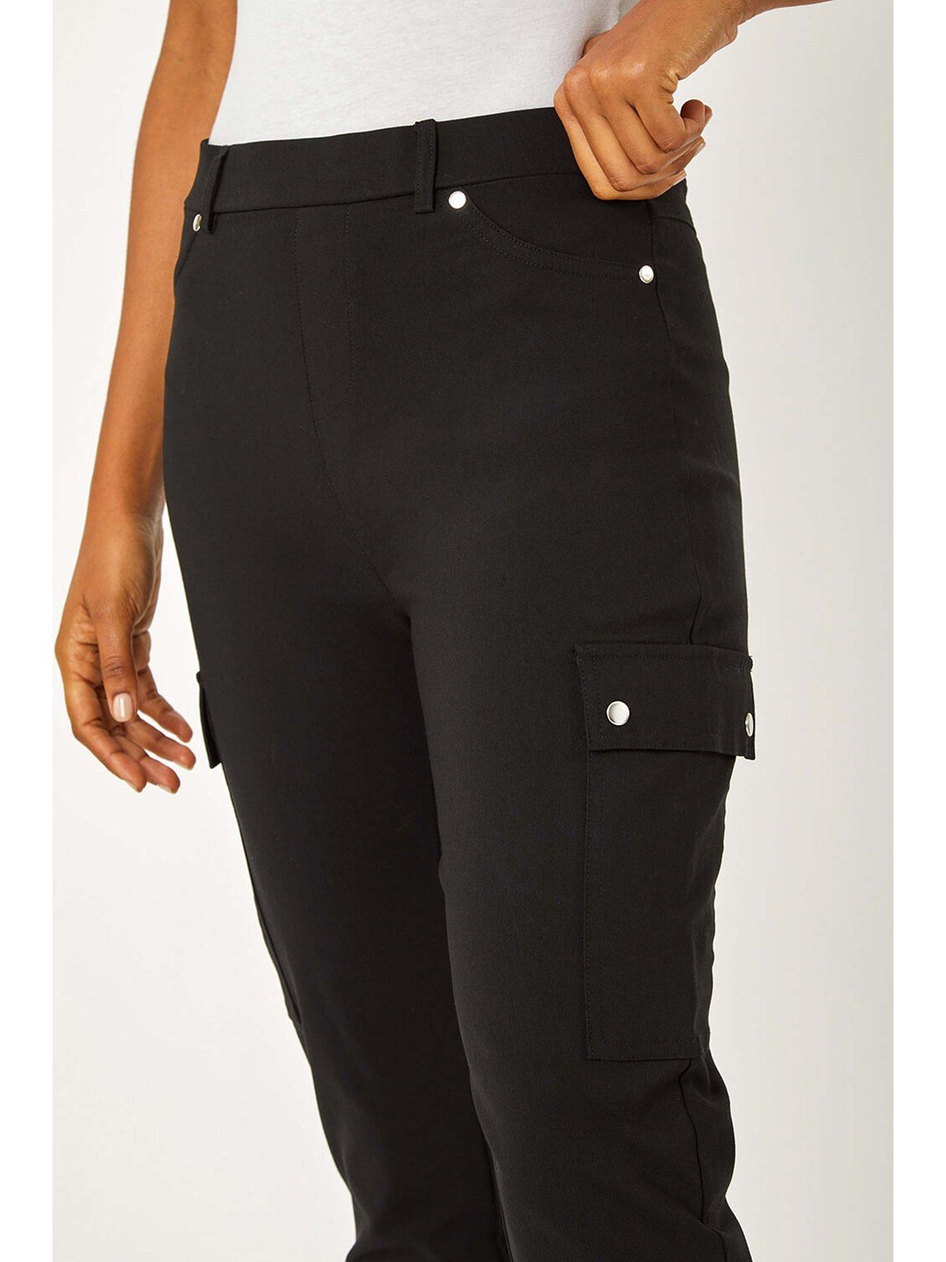Image 5 of 5 of Roman Turn Up Stretch Cargo Trousers - Black