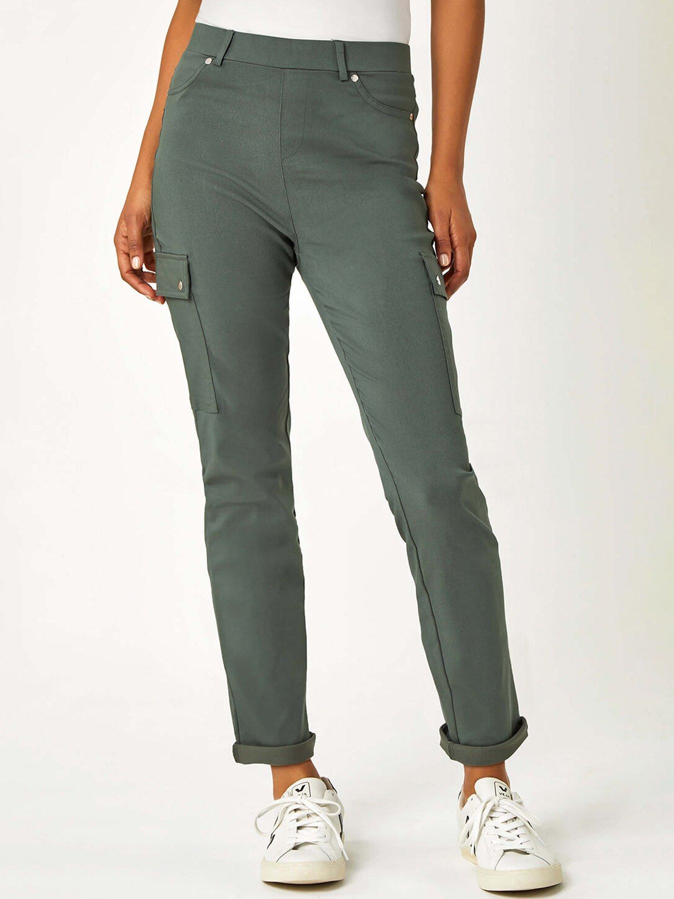 Roman Turn Up Stretch Cargo Trousers - Khaki