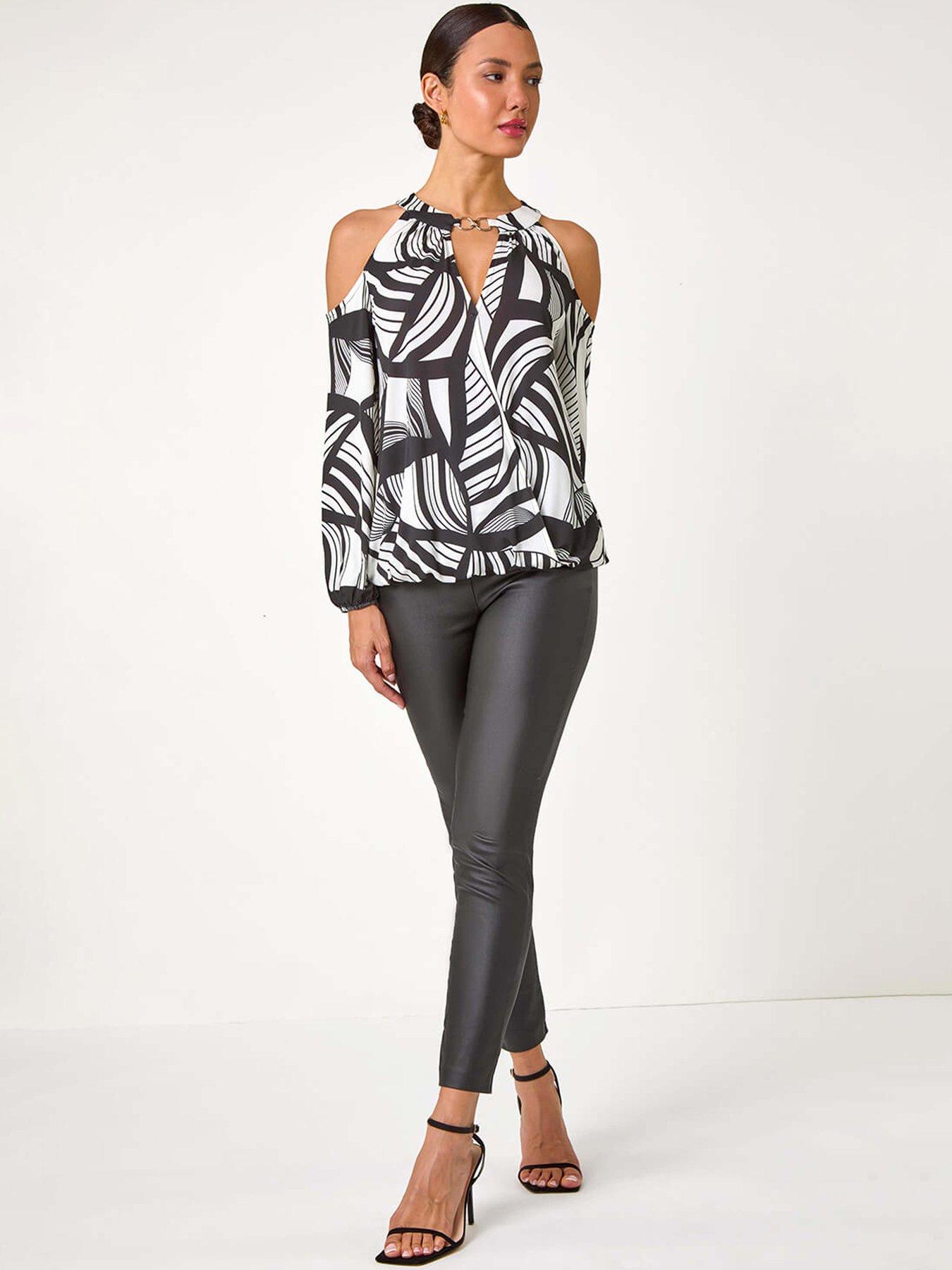 roman-abstract-print-cold-shoulder-stretch-top-ivoryback