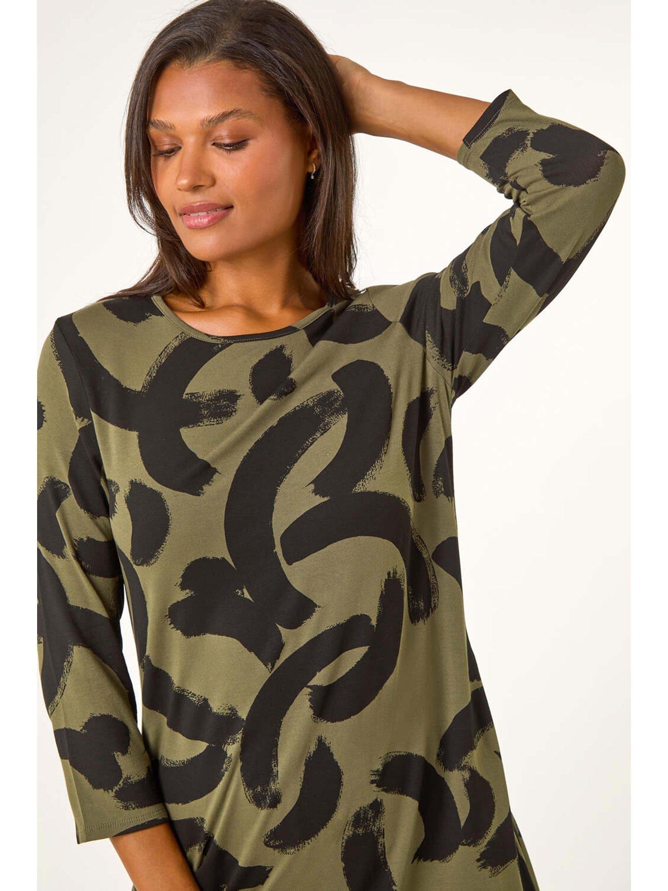 roman-brushstroke-a-line-stretch-dress-khakioutfit