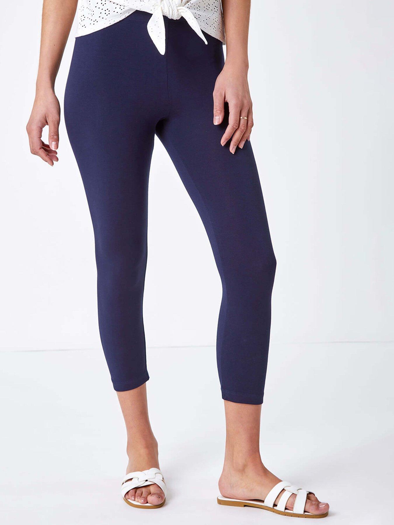 Roman Elastic Waist Stretch Cropped Leggings - Navy