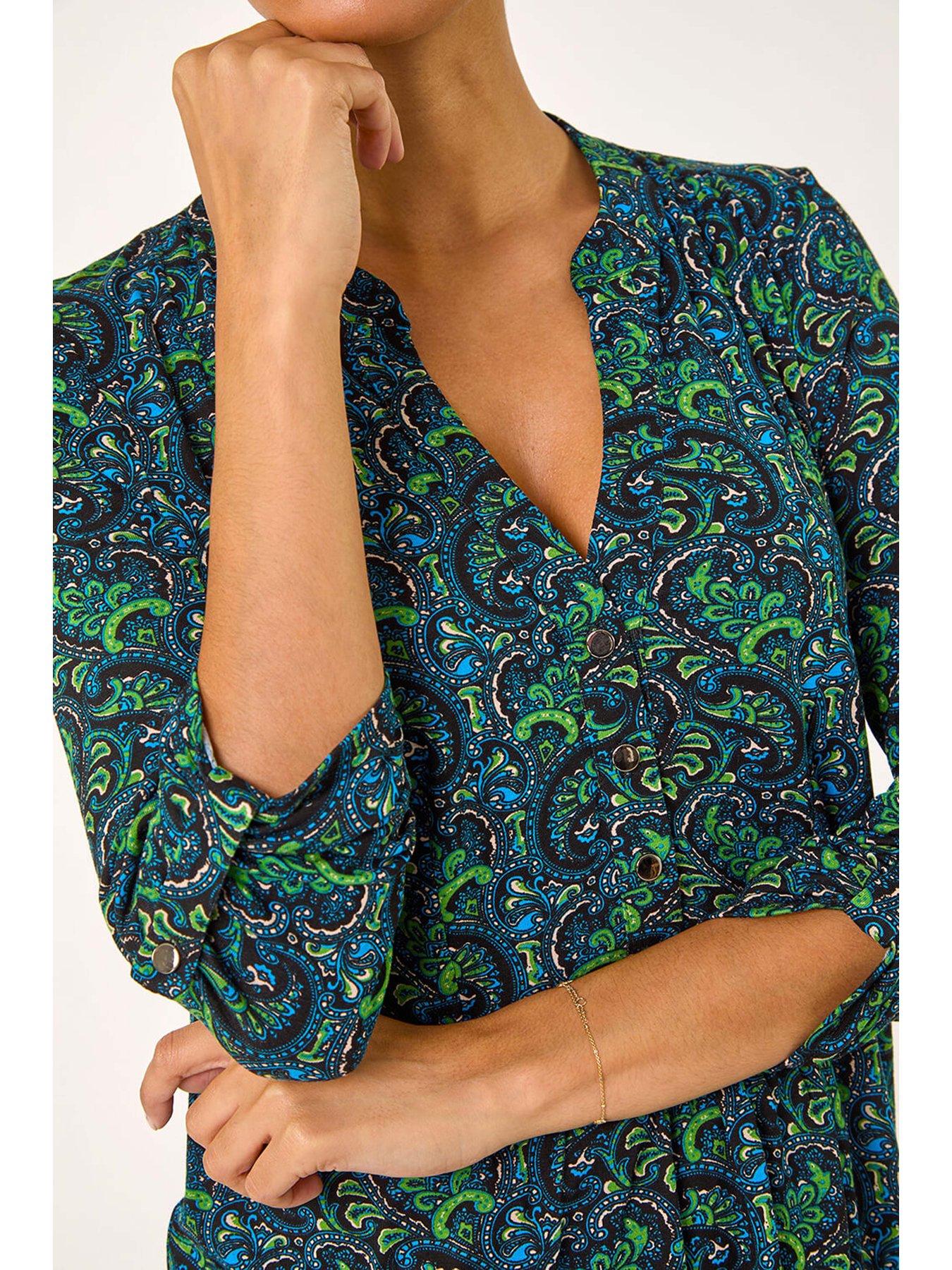 roman-paisley-print-v-neck-tunic-stretch-top-greendetail