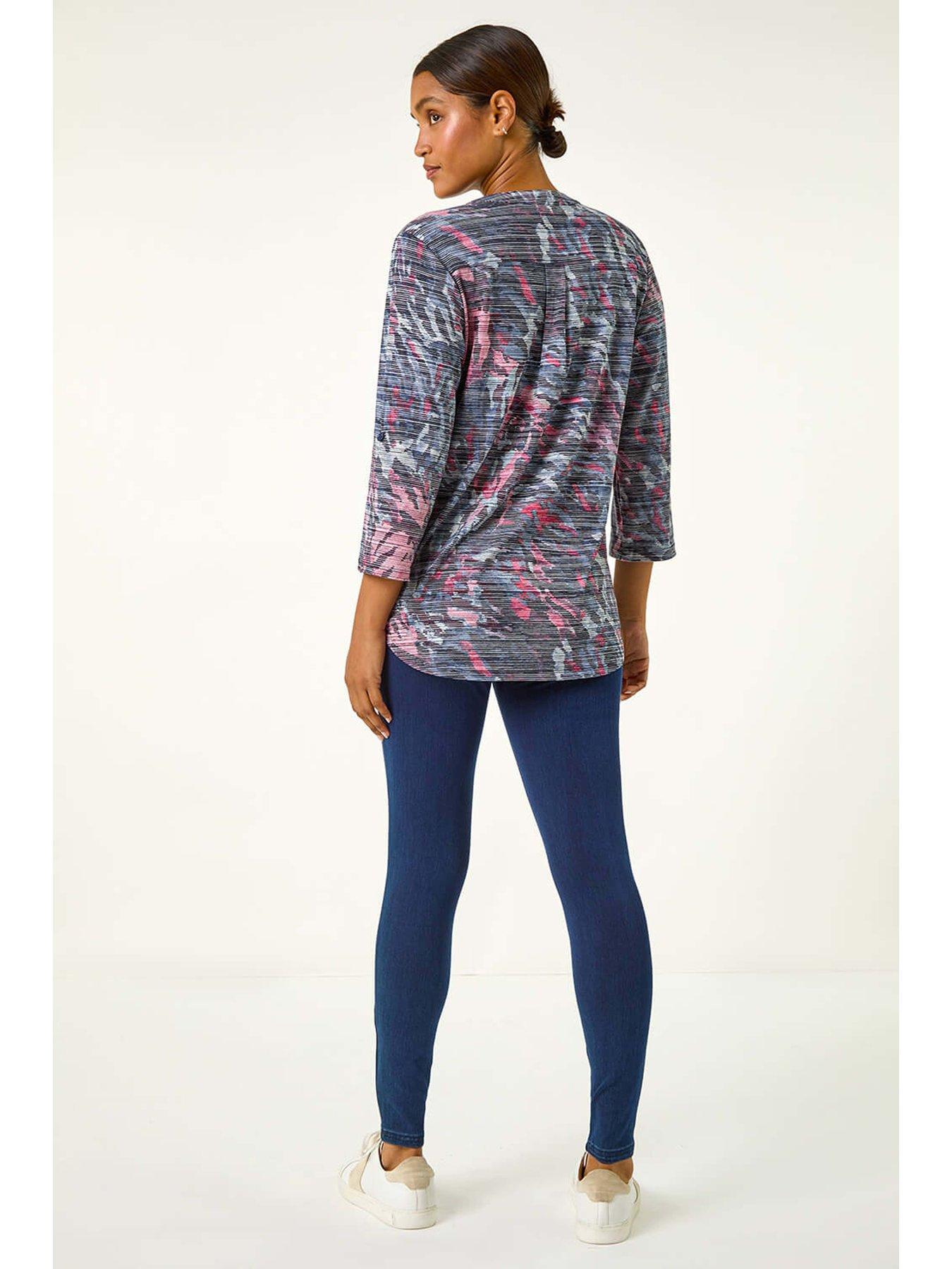roman-striped-animal-print-stretch-top-bluestillFront