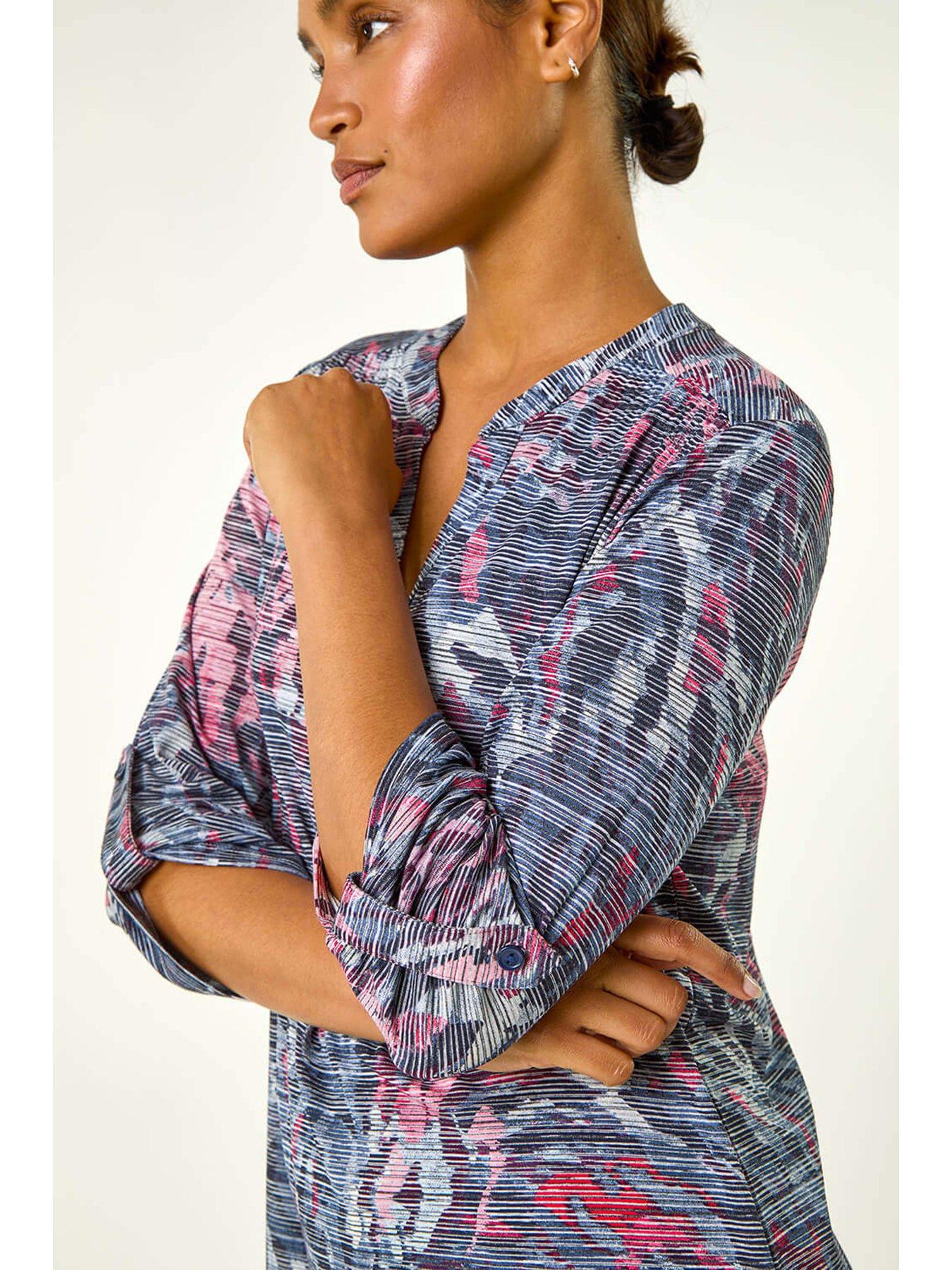 roman-striped-animal-print-stretch-top-bluedetail