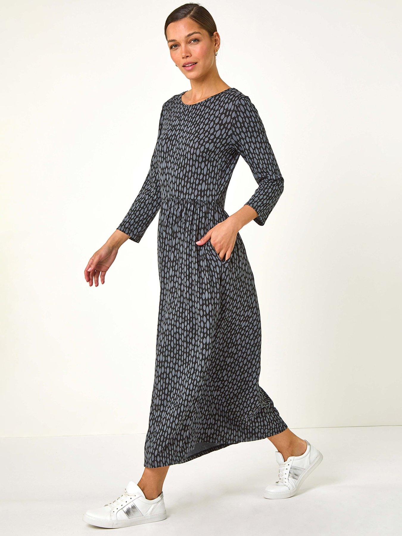 roman-geometric-pocket-stretch-midi-dress-grey