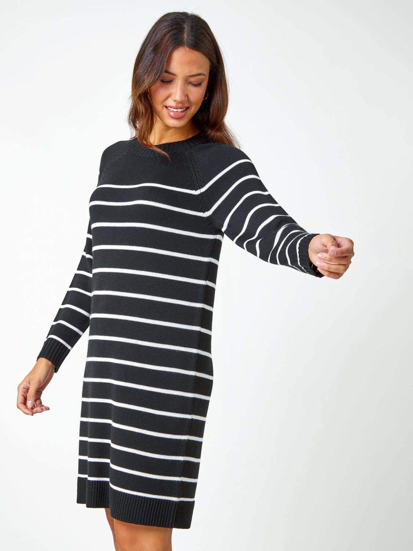 roman-stripe-print-knitted-jumper-dress-black