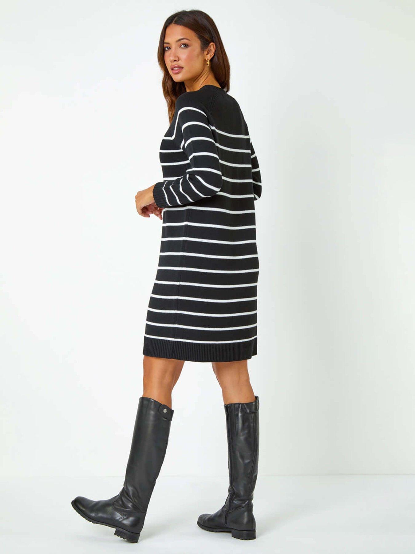 roman-stripe-print-knitted-jumper-dress-blackstillFront