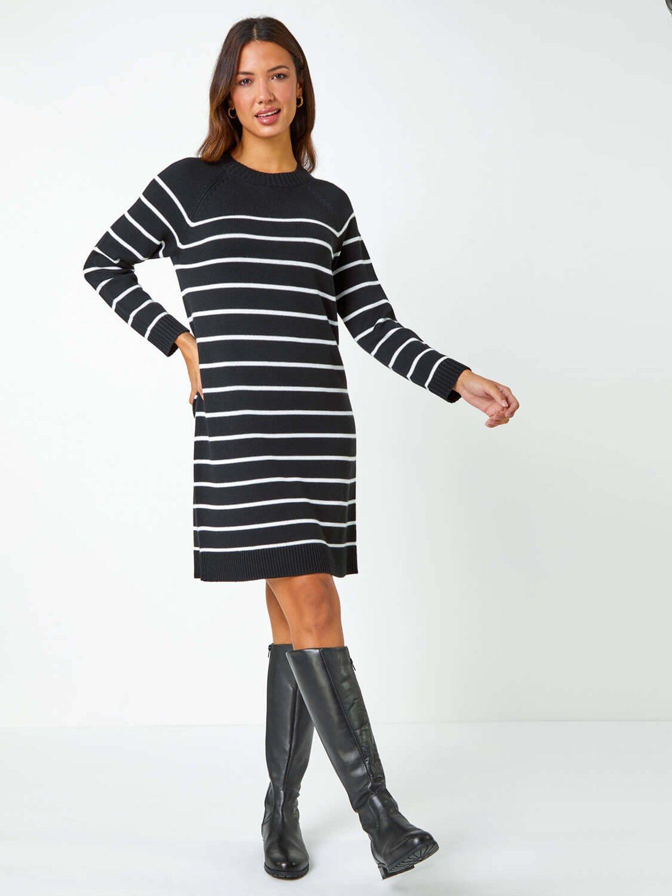 roman-stripe-print-knitted-jumper-dress-blackback