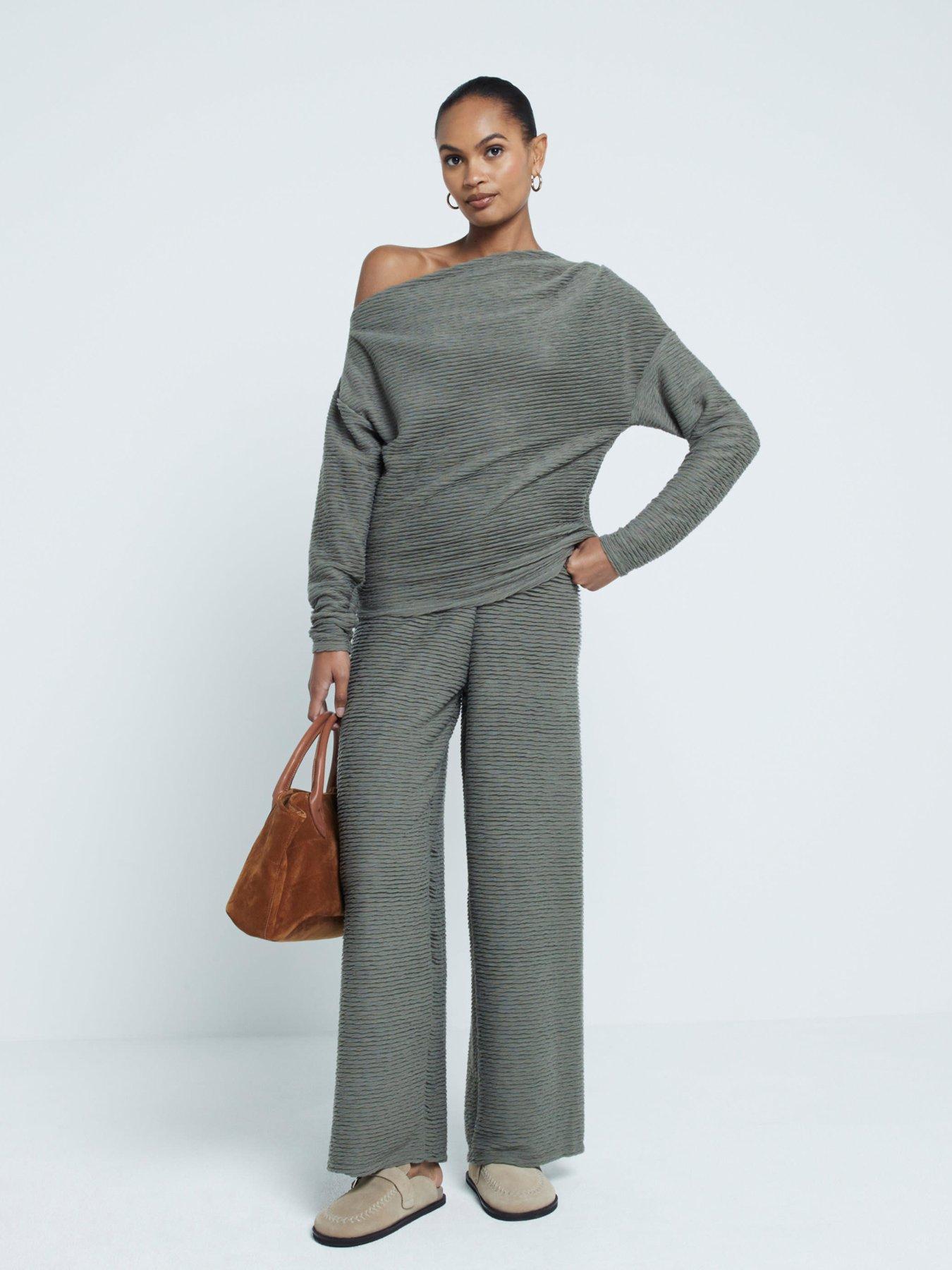 Image of River Island Textured Wide Leg Trouser - Khaki