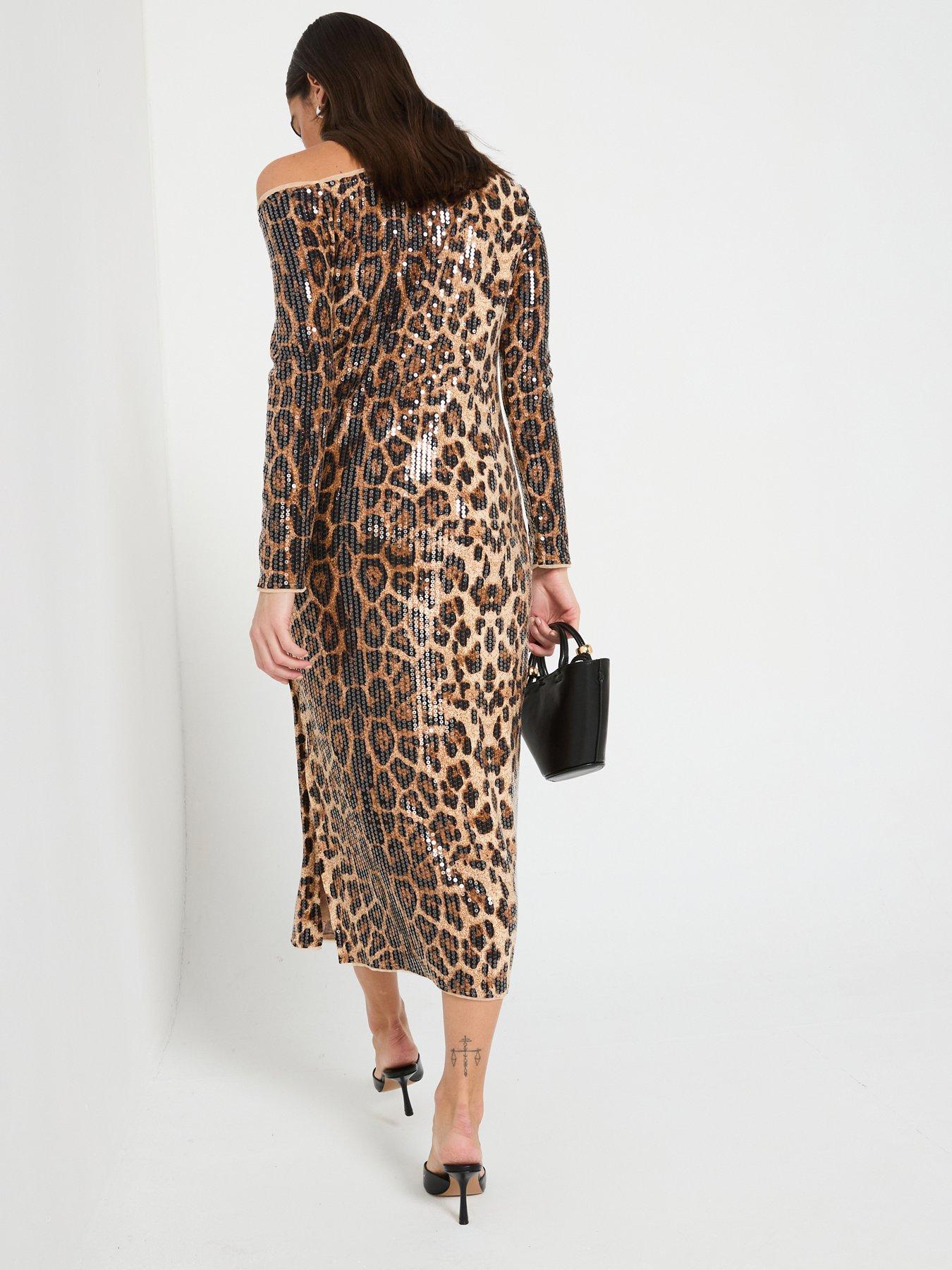 Image 2 of 6 of River Island Off Shoulder Midi Dress - Brown