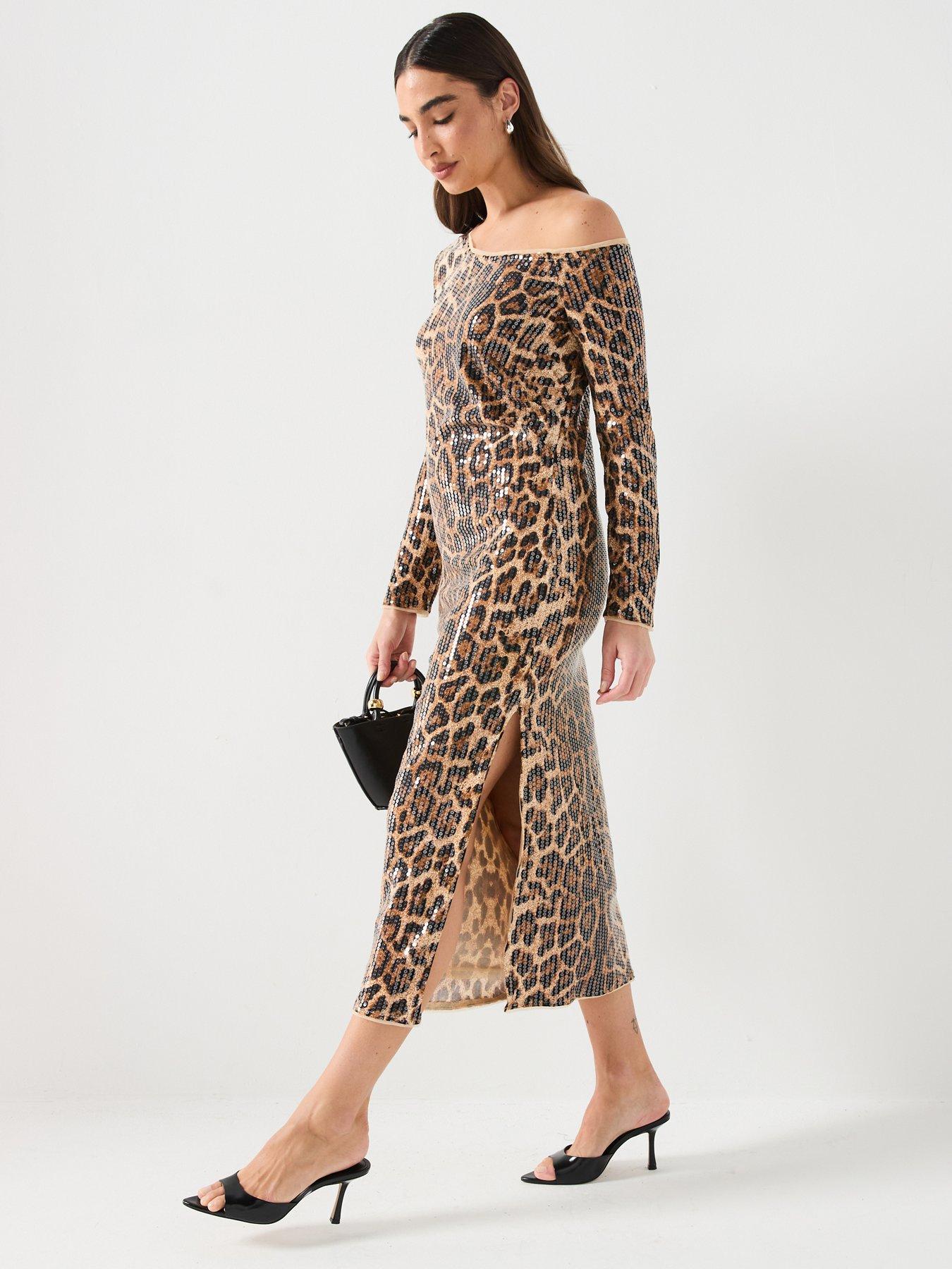 Image 3 of 6 of River Island Off Shoulder Midi Dress - Brown