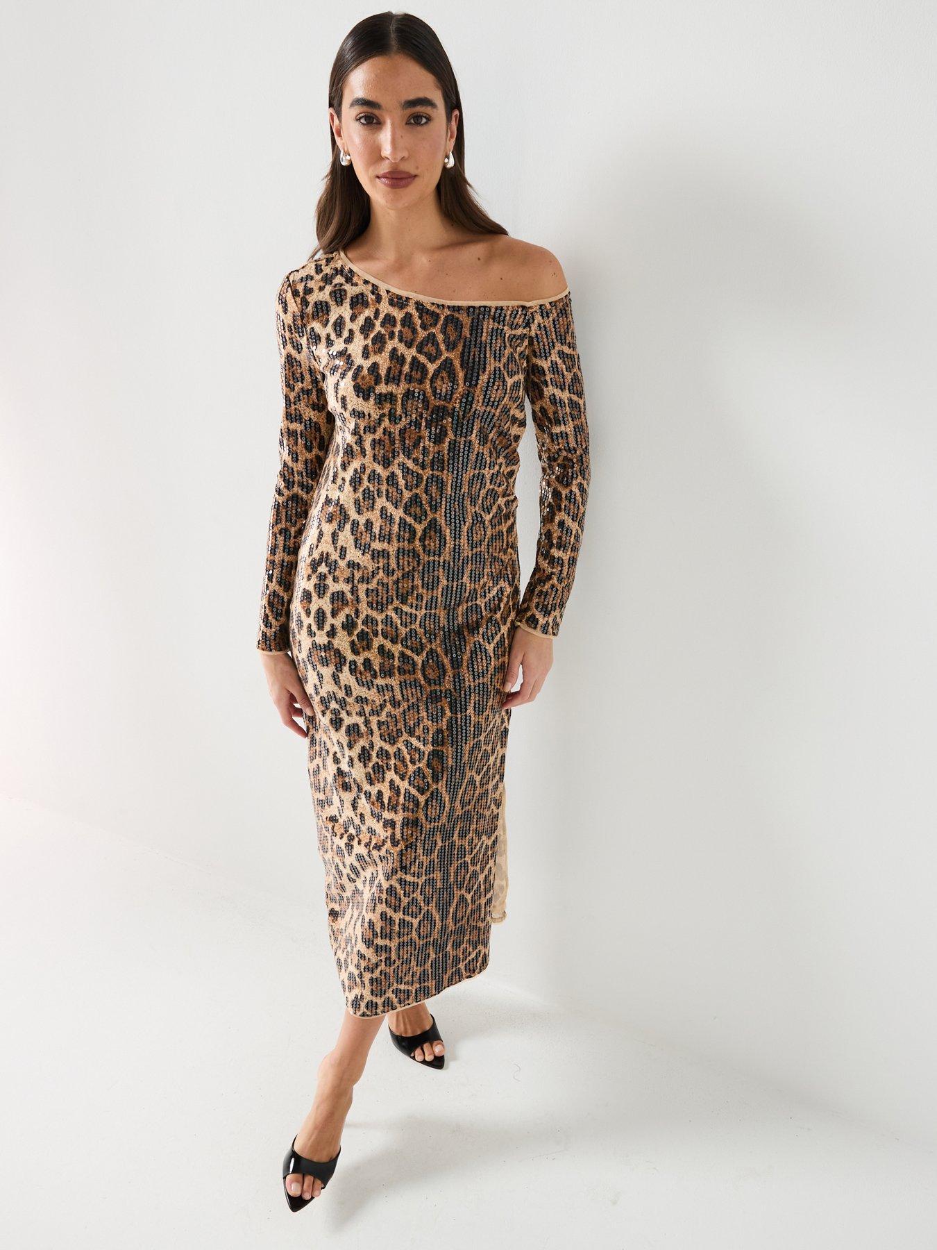 Image 6 of 6 of River Island Off Shoulder Midi Dress - Brown