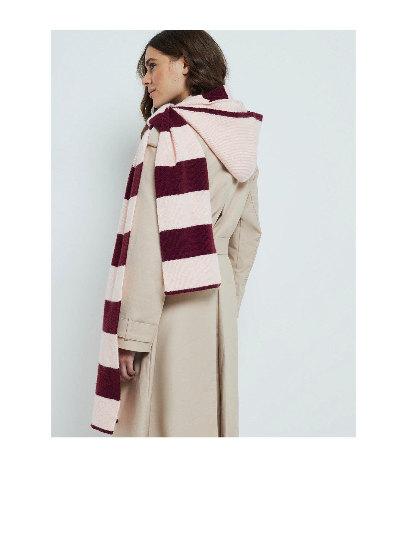 Image 1 of 4 of River Island Striped Knitted Hooded Scarf - Dark Pink