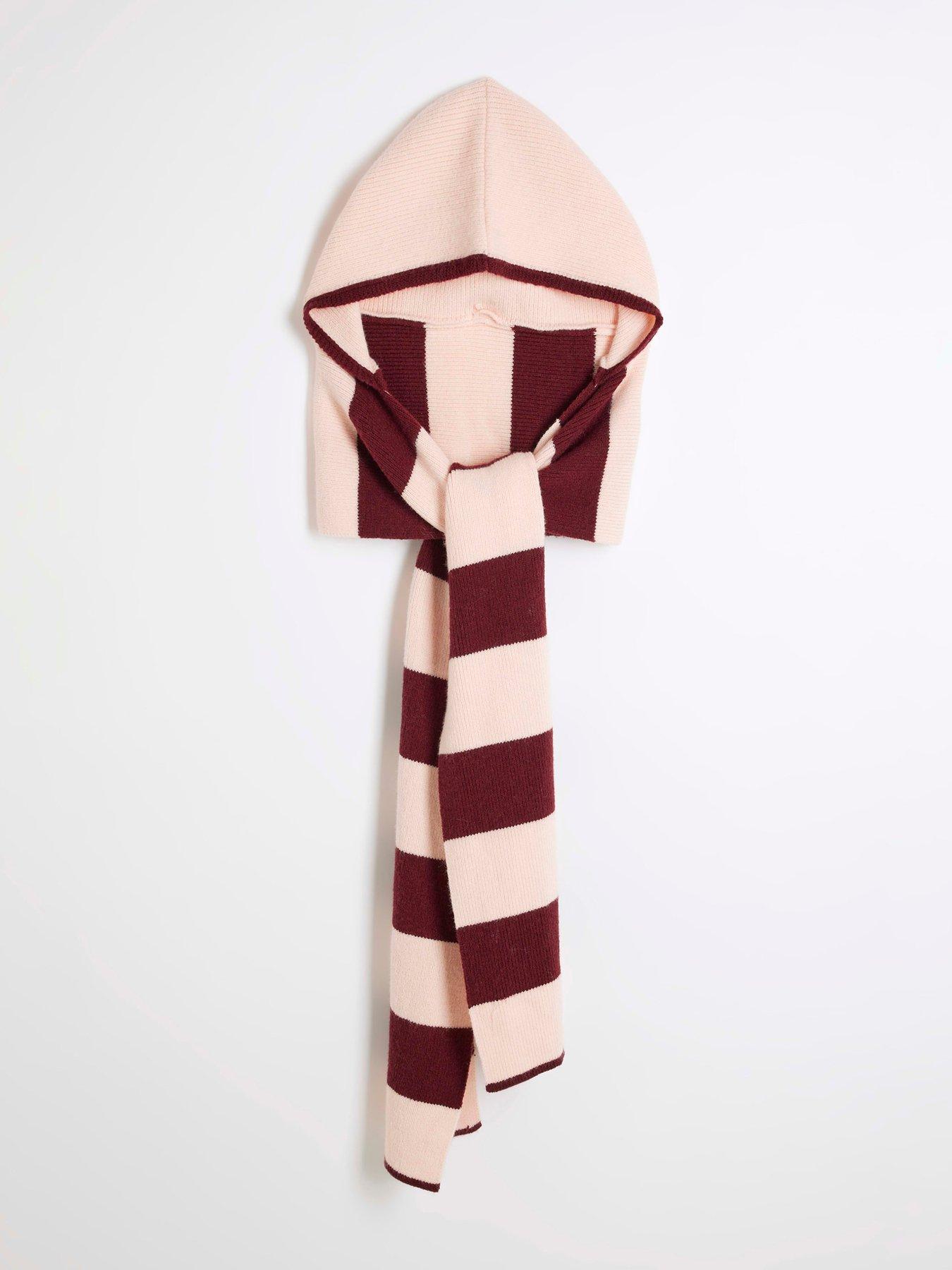 Image 2 of 4 of River Island Striped Knitted Hooded Scarf - Dark Pink