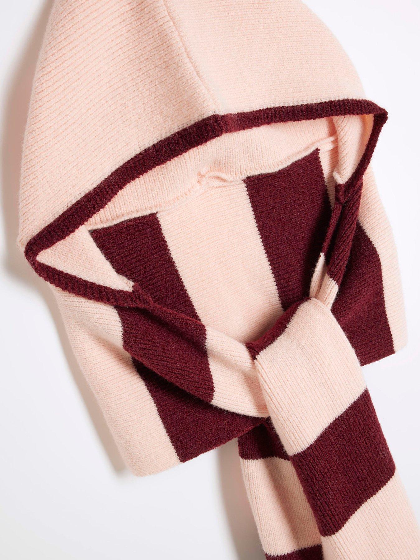 Image 3 of 4 of River Island Striped Knitted Hooded Scarf - Dark Pink