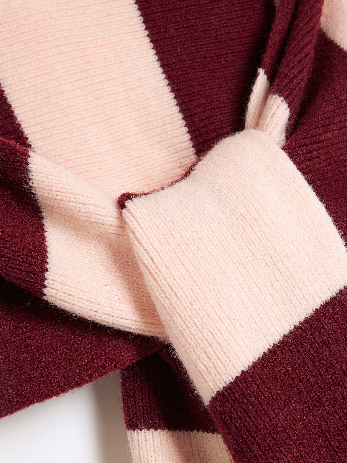 Image 4 of 4 of River Island Striped Knitted Hooded Scarf - Dark Pink