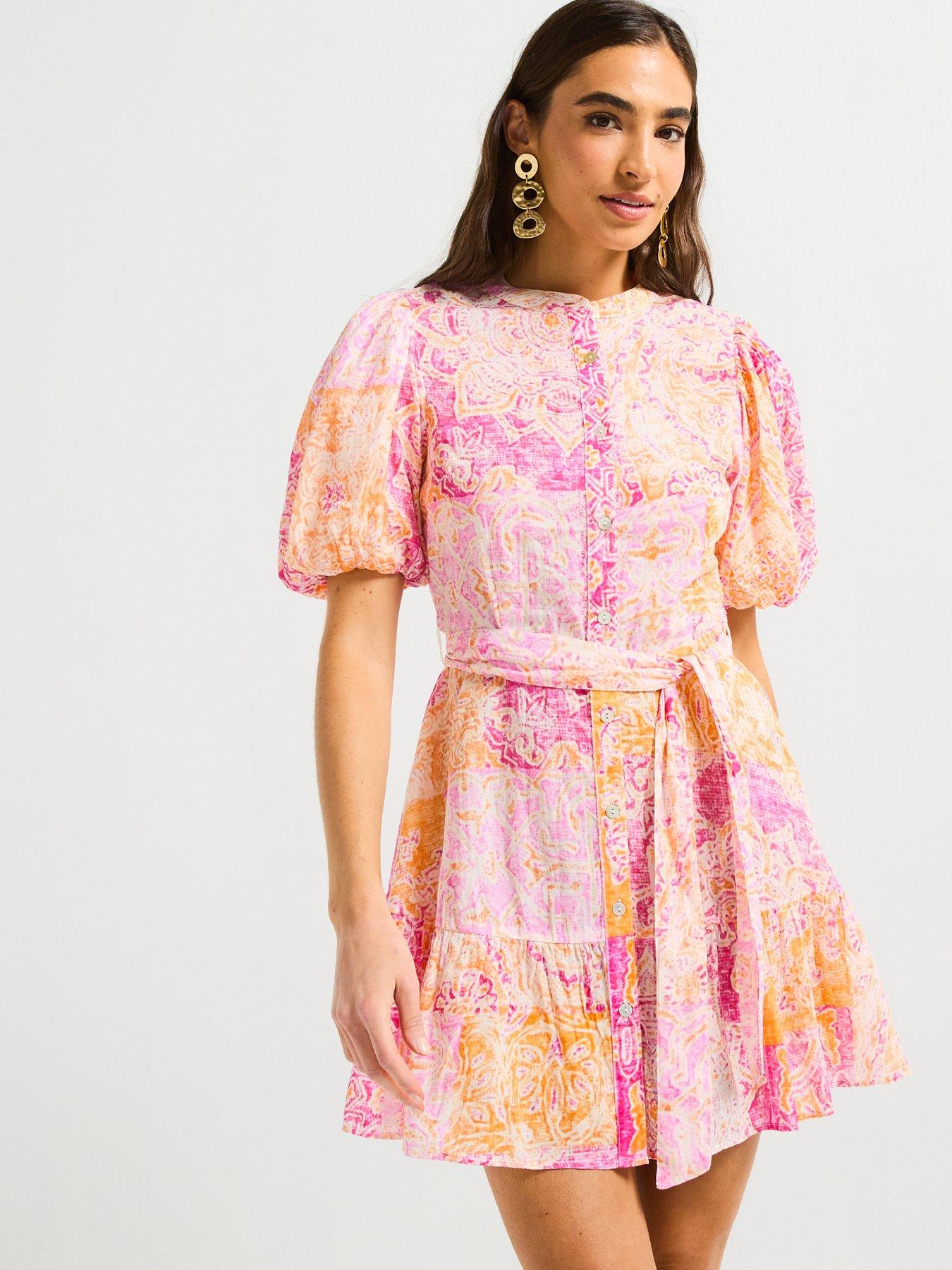 Image 1 of 5 of V by Very Rami Printed Day Dress - Pink