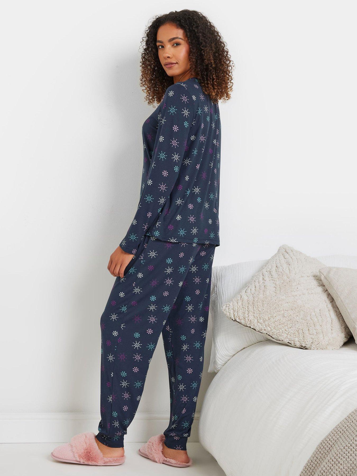 Image 2 of 4 of M&Co Soft Touch Long Sleeve Heartflake Pj Set - Blue