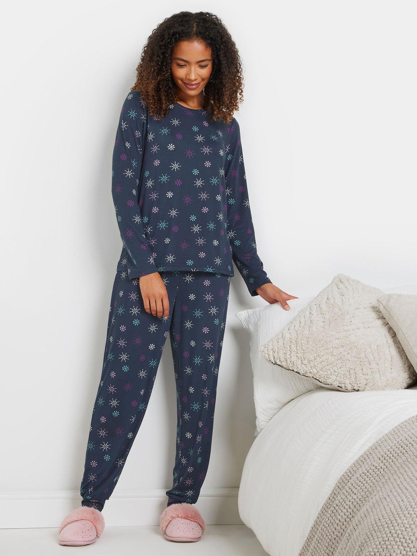 Image 3 of 4 of M&Co Soft Touch Long Sleeve Heartflake Pj Set - Blue