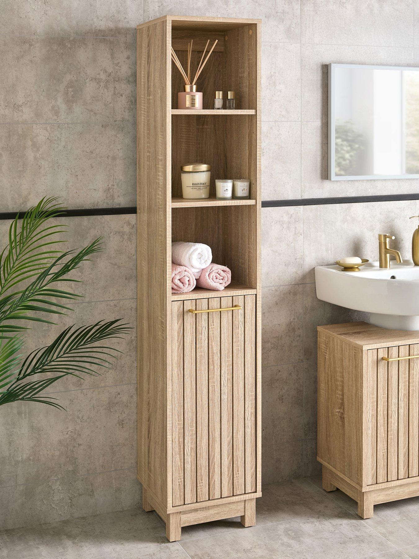 Very Home Lotus Panelled Tall Bathroom Cabinet - Oak Effect - FSC® Certified