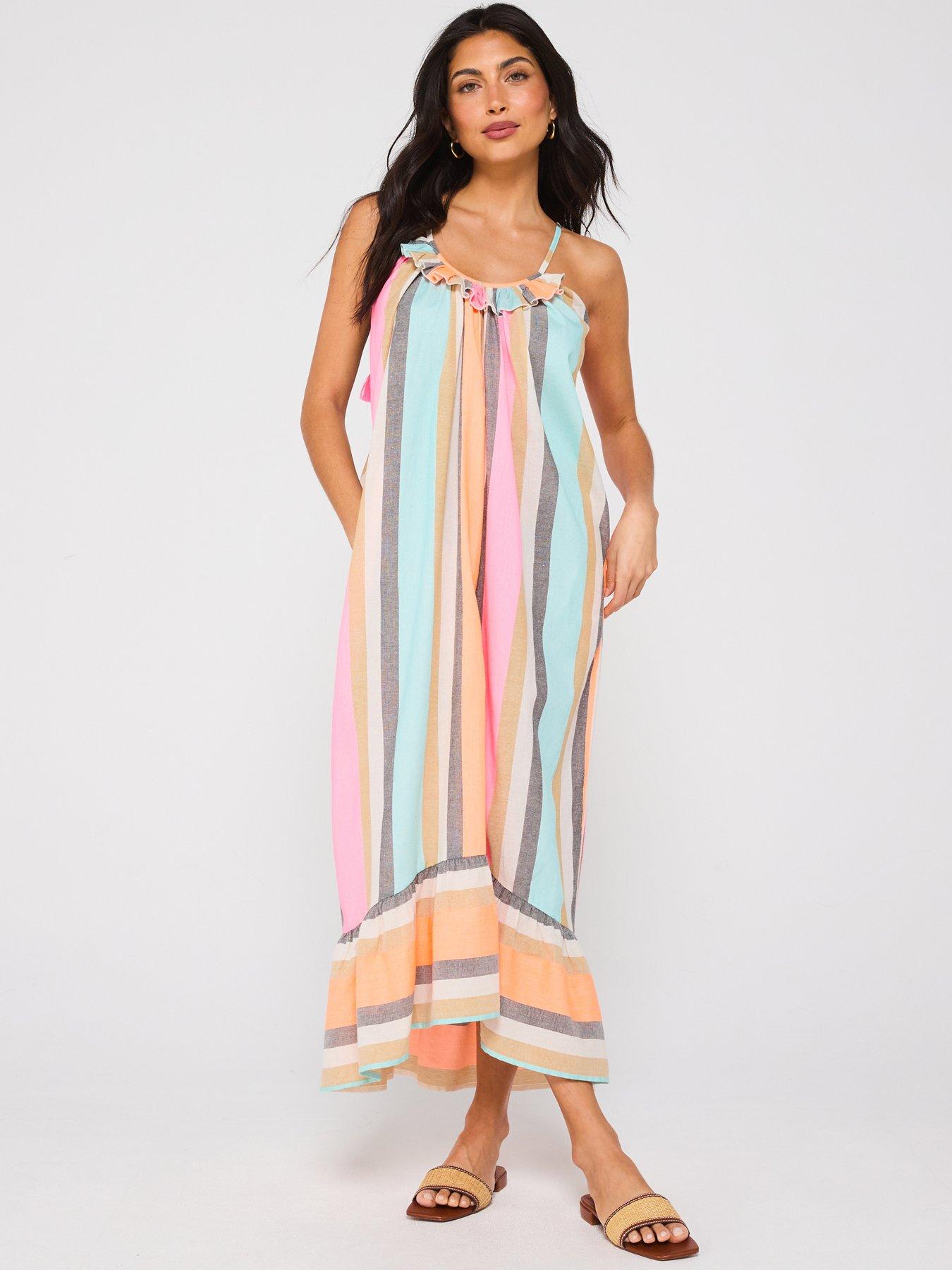 Image 1 of 4 of V by Very Tassel Tie Shoulder Strappy Beach Dress - Multi