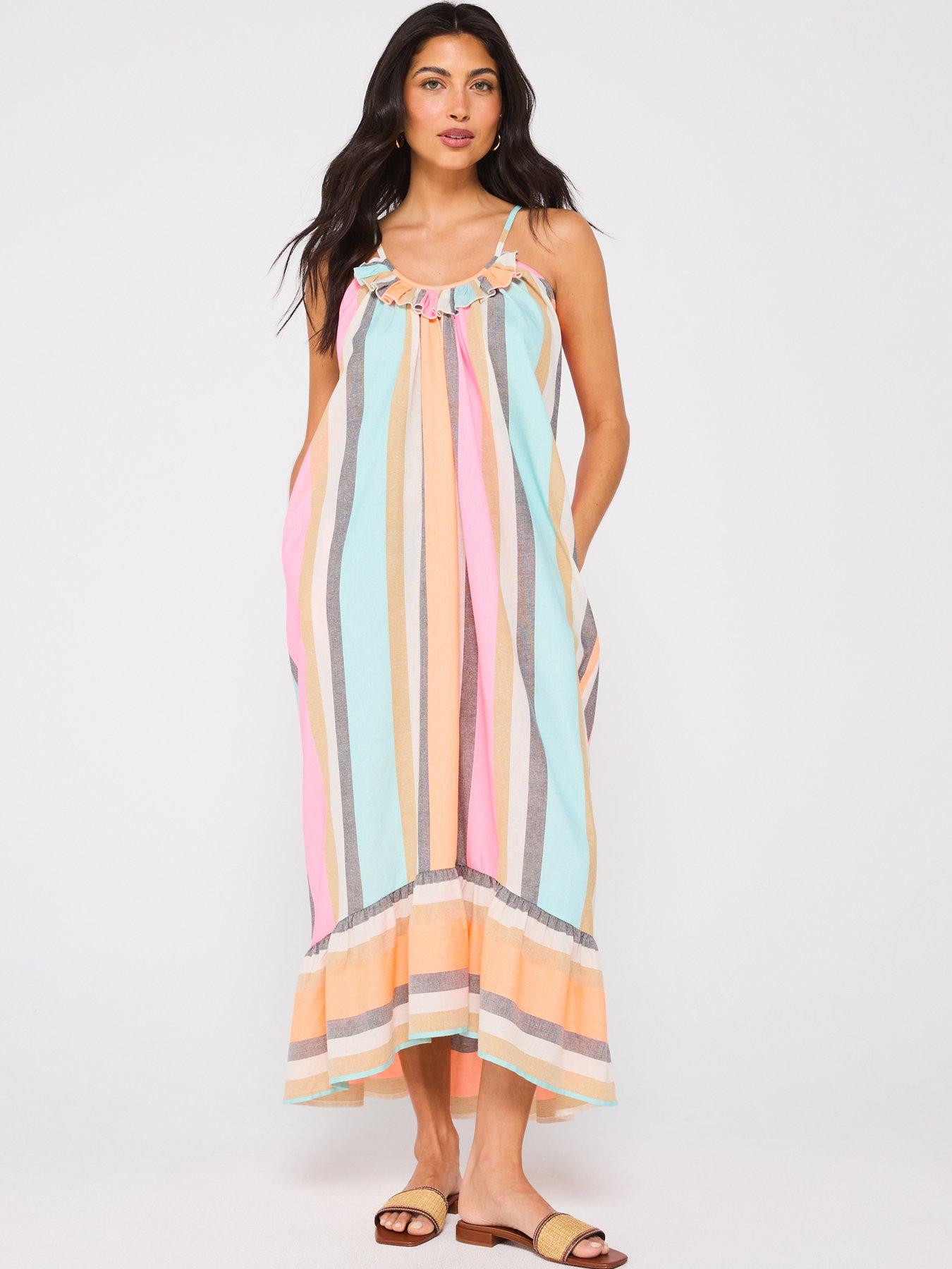 Image 3 of 4 of V by Very Tassel Tie Shoulder Strappy Beach Dress - Multi