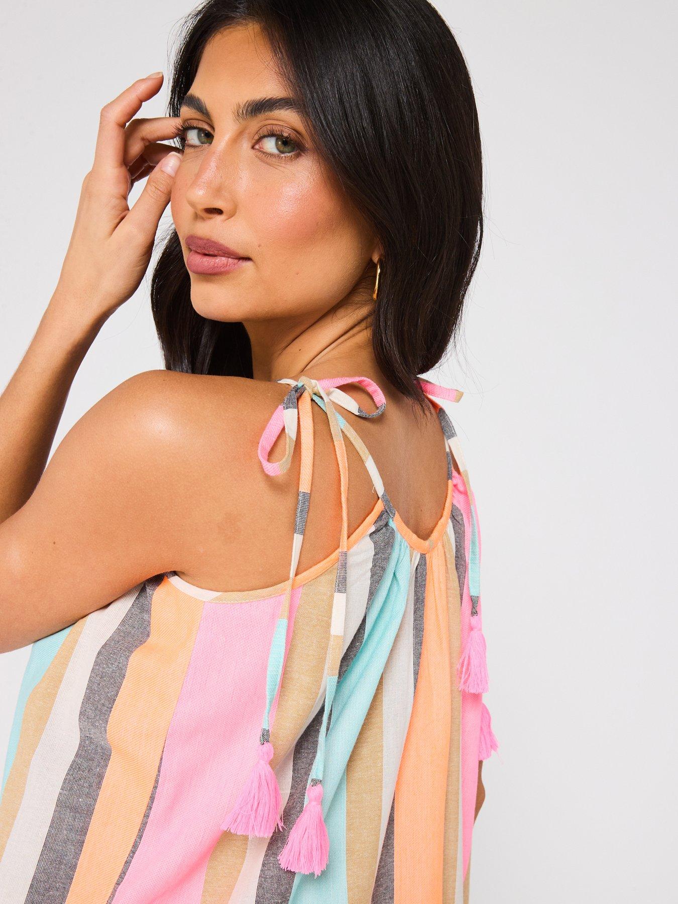Image 4 of 4 of V by Very Tassel Tie Shoulder Strappy Beach Dress - Multi