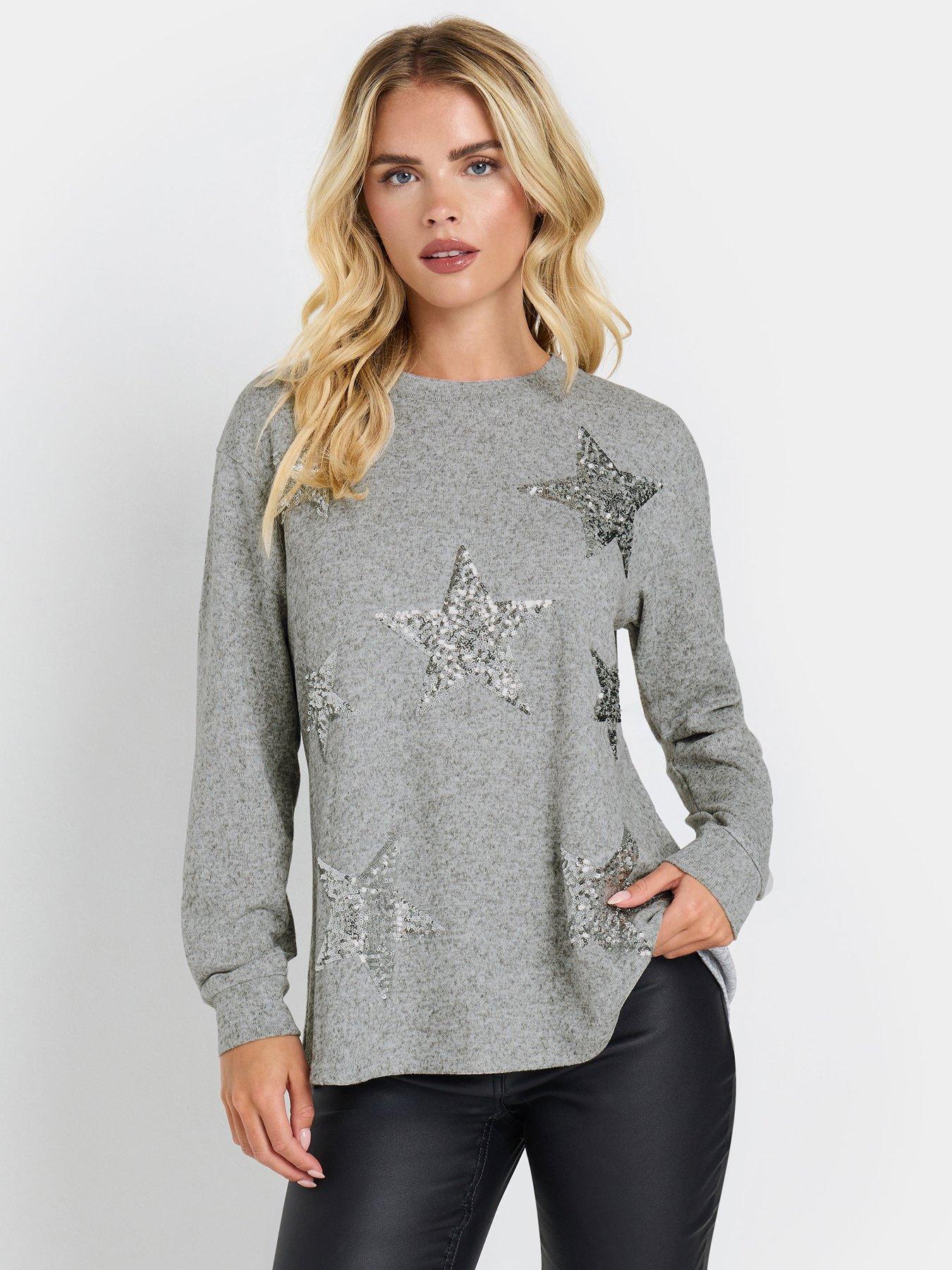 mco-petite-sequin-star-top-grey