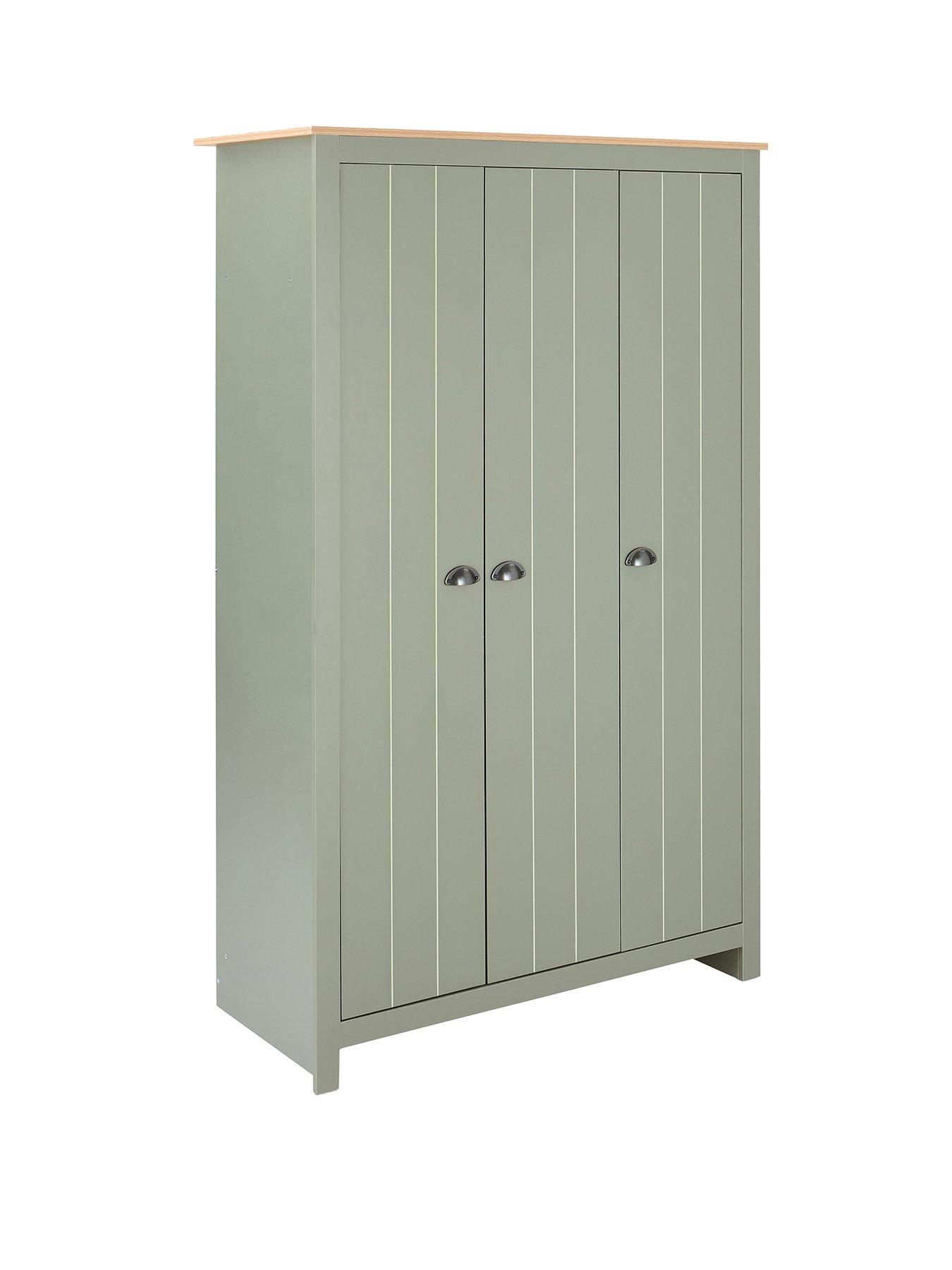Image 3 of 7 of The Very Collection Atlanta 3 Piece Bedroom Furniture Set- 3 Door Wardrobe, 4 Drawer Chest and 2 Drawer Bedside Table - Green/Oak