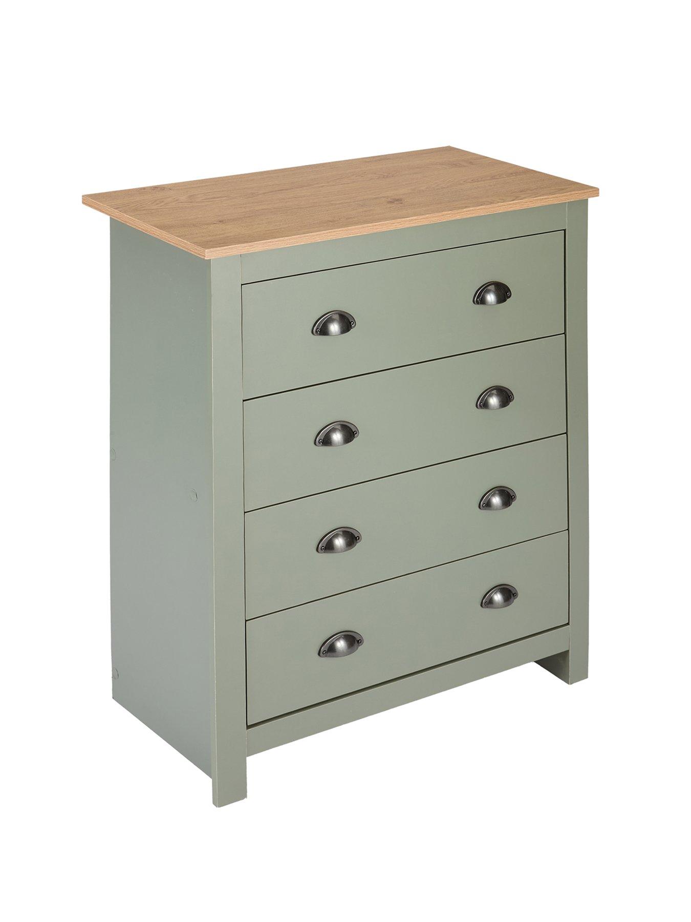 Image 4 of 7 of The Very Collection Atlanta 3 Piece Bedroom Furniture Set- 3 Door Wardrobe, 4 Drawer Chest and 2 Drawer Bedside Table - Green/Oak