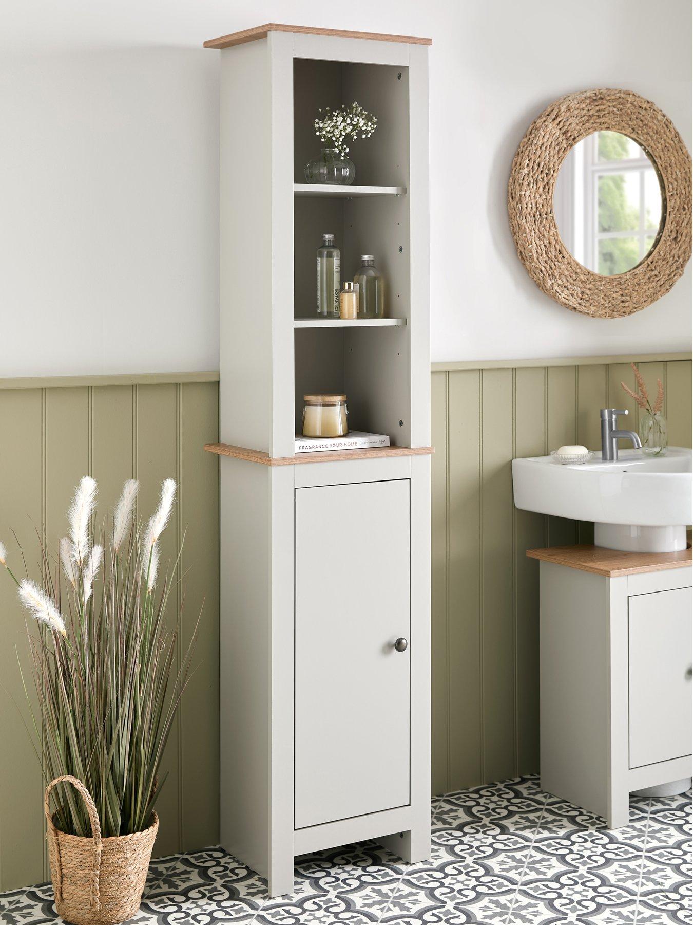 Very Home Lifton Tall Bathroom Cabinet - Light Grey/Wood Effect