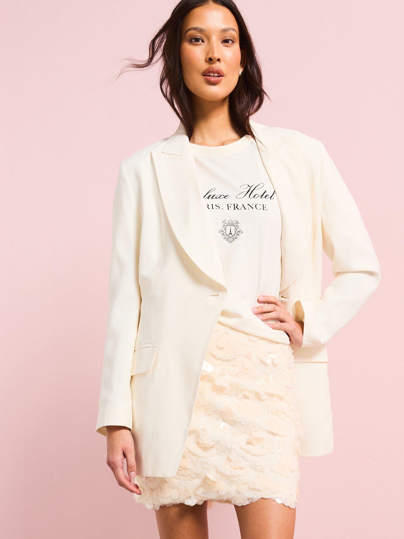 V by Very Sequin Mini Skirt - Cream